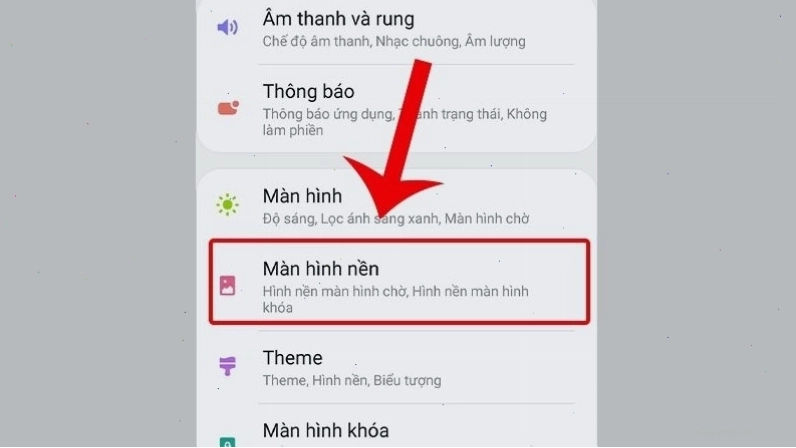 Vào Cài đặt và chọn mục Màn hình nền để đổi hình nền điện thoại