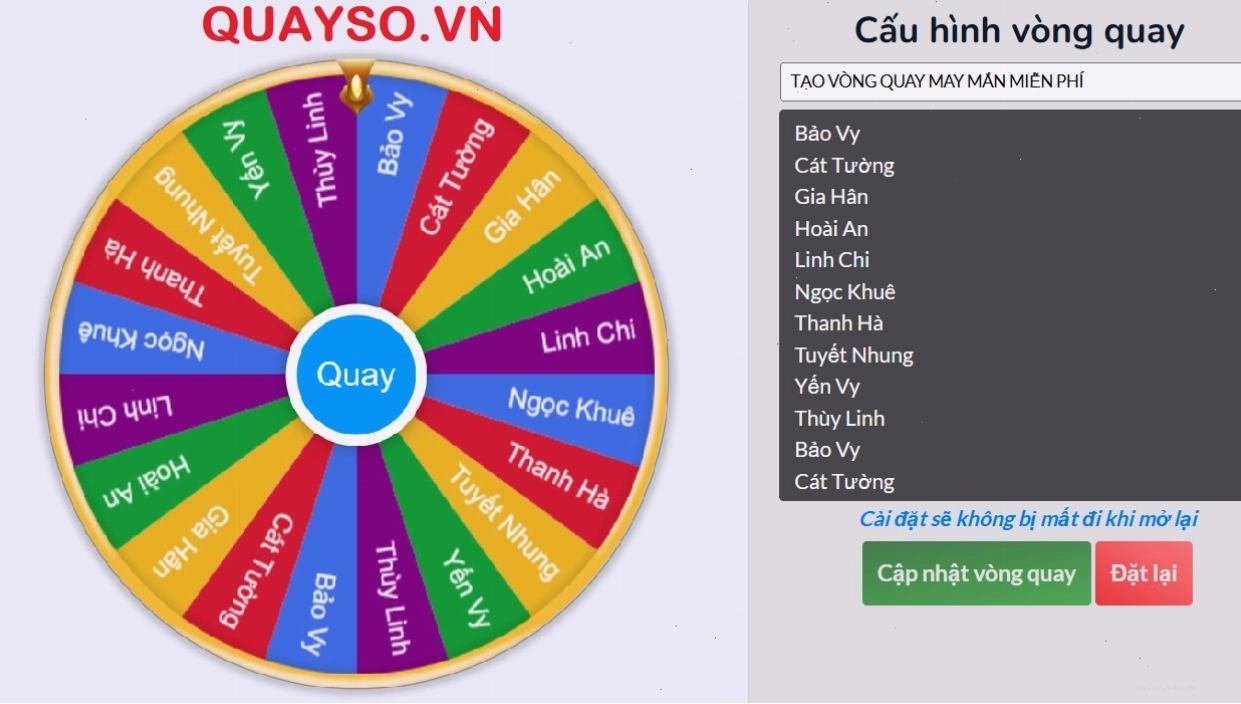 Vòng quay may mắn được thiết kế sẵn