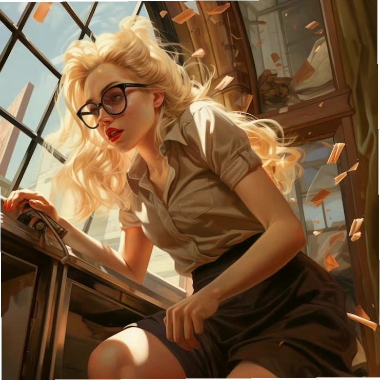 An intricate anime girl detective art gallery exhibition