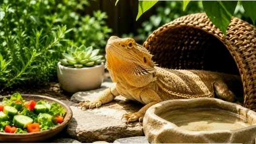 Fresh vegetables and insects for reptile nutrition