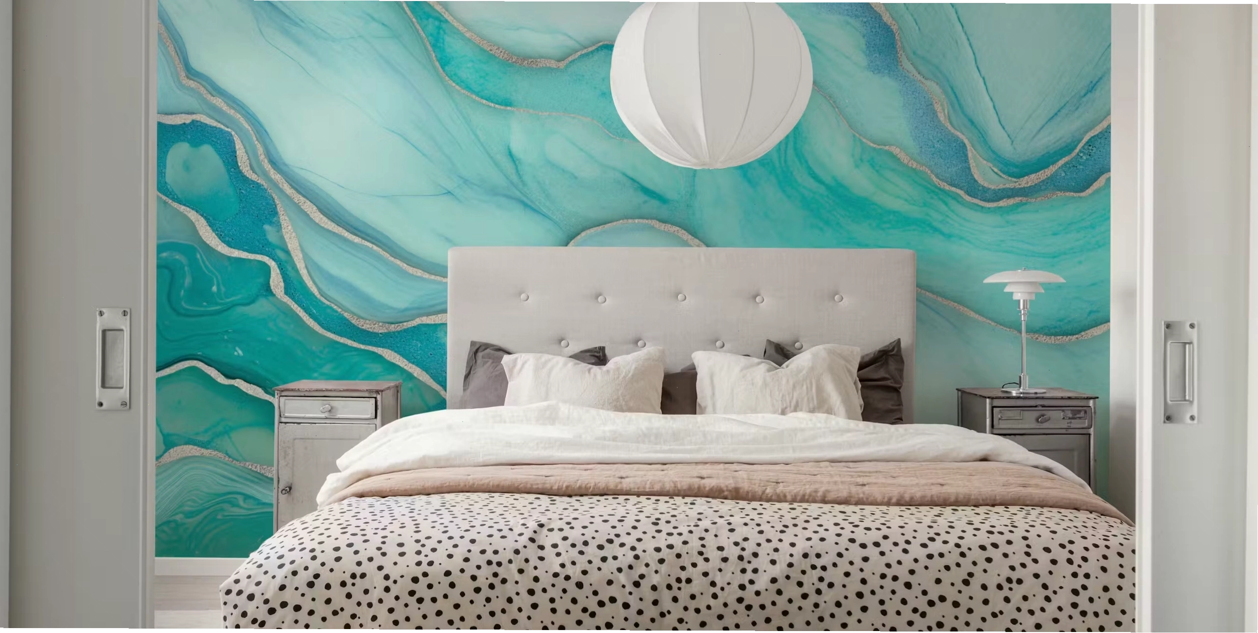 Installing turquoise marble wallpaper