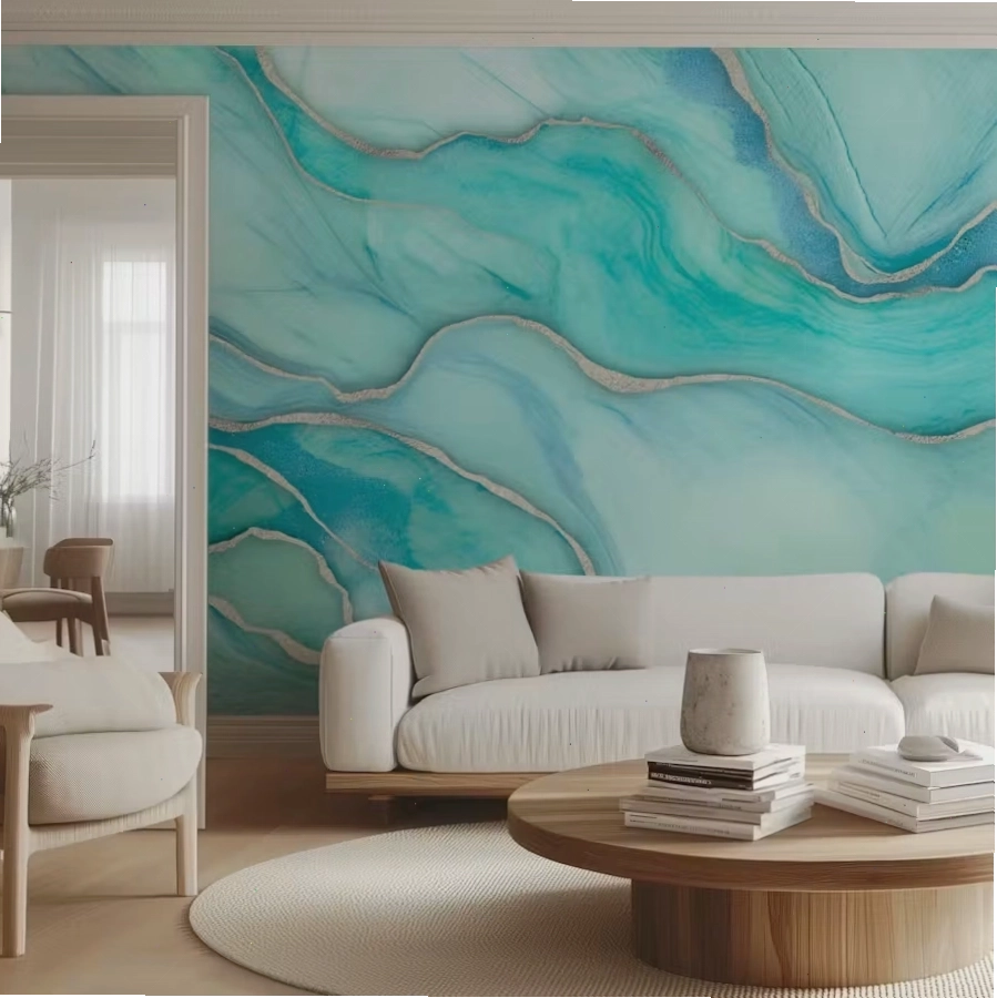 Metallic marble effect wallpaper for glam interior in office